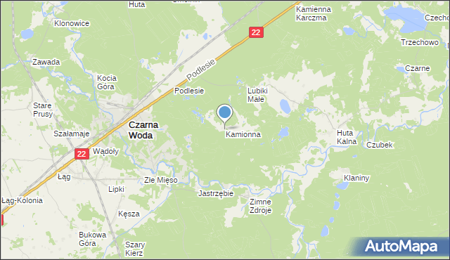 mapa Kamionna, Kamionna gmina Czarna Woda na mapie Targeo